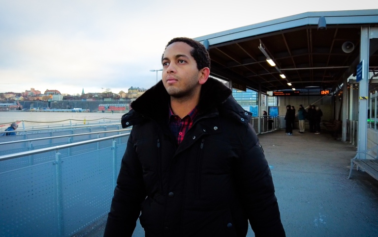 Mahmoud Suliman on a boat in Stockholm.