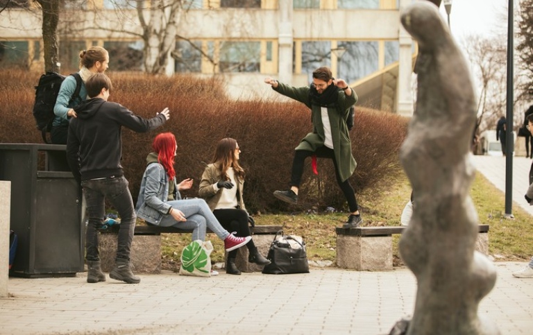 Students playing around on campus. Photo: Niklas Björling